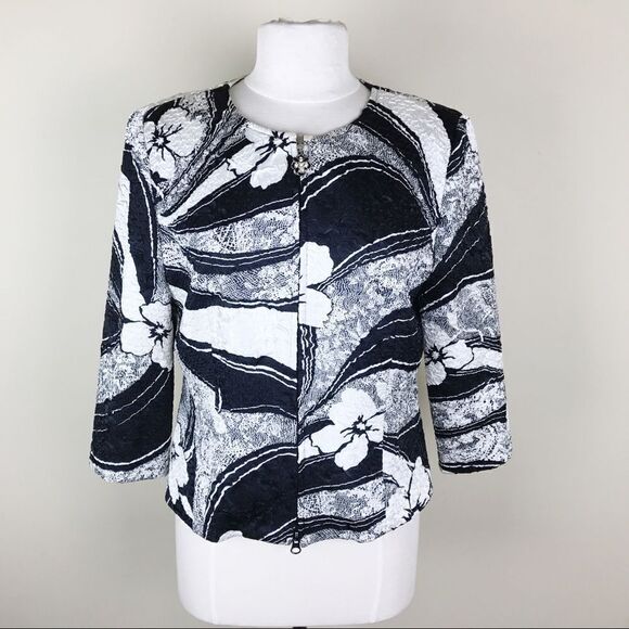 Joseph Ribkoff Black White Crinkle Jacket Size 8 - Picture 1 of 8